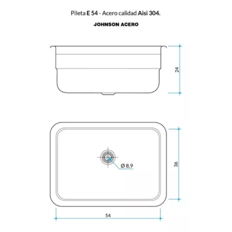 Bacha Pileta Cocina Simple Johnson E54 Acero Inoxidable
