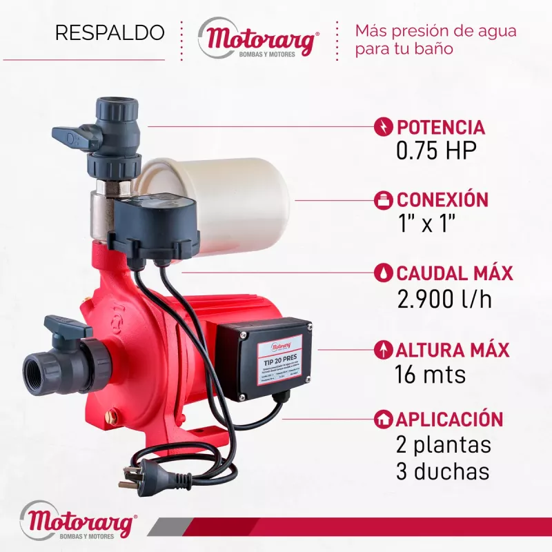 Bomba Agua Presurizadora Motorarg TIP PRES 20 0.75 Hp