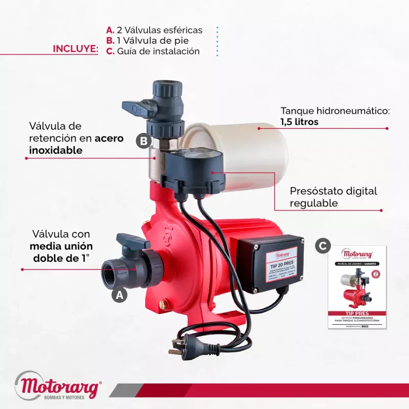 Bomba Agua Presurizadora Motorarg TIP PRES 20 0.75 Hp
