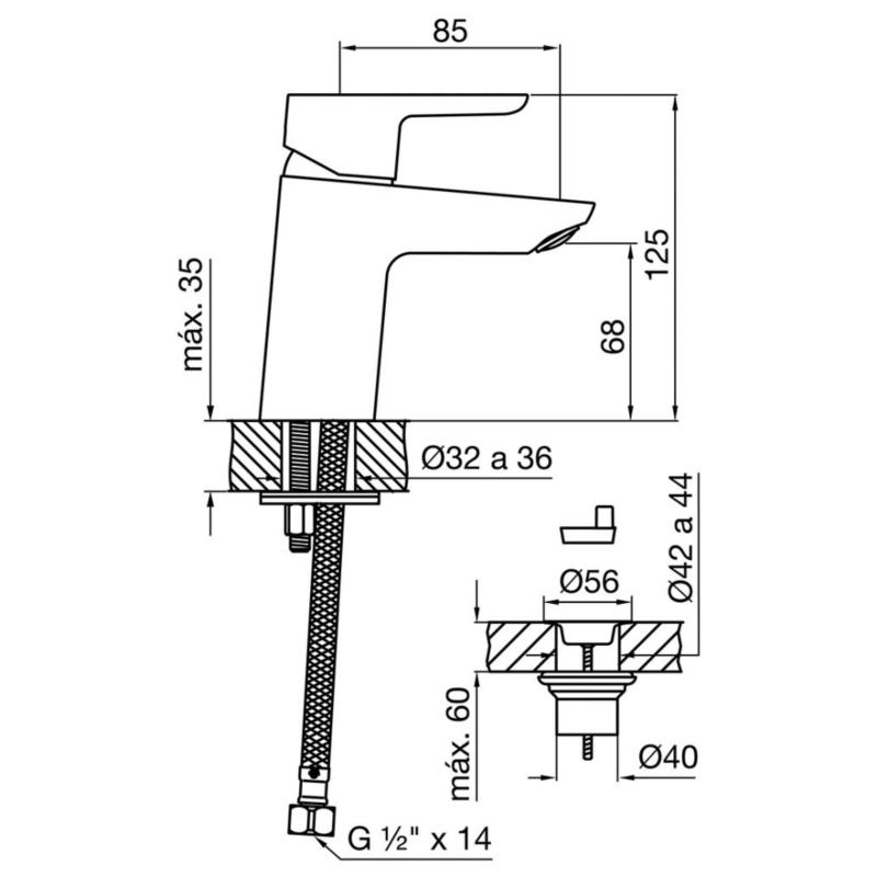 Grifería Lavatorio Monocomando Fv Puelo 0181/B5 Cromo