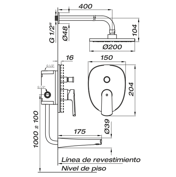 Grifería Monocomando Ducha Con Transferencia Fv Aromo 0106/D8 NG Negro Mate