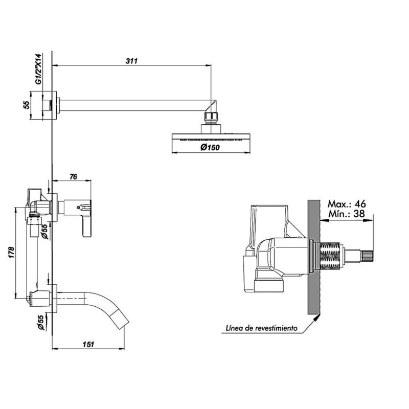 Grifería Ducha Y Bañera Fv Mauna 0103/G8
