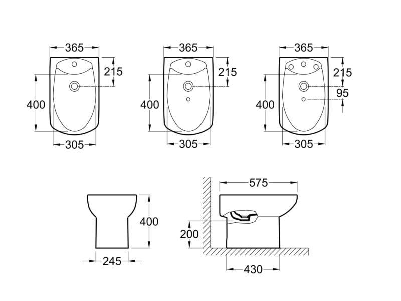 Bidet de pie lluvia con 3 orificios Roca Dama Senso