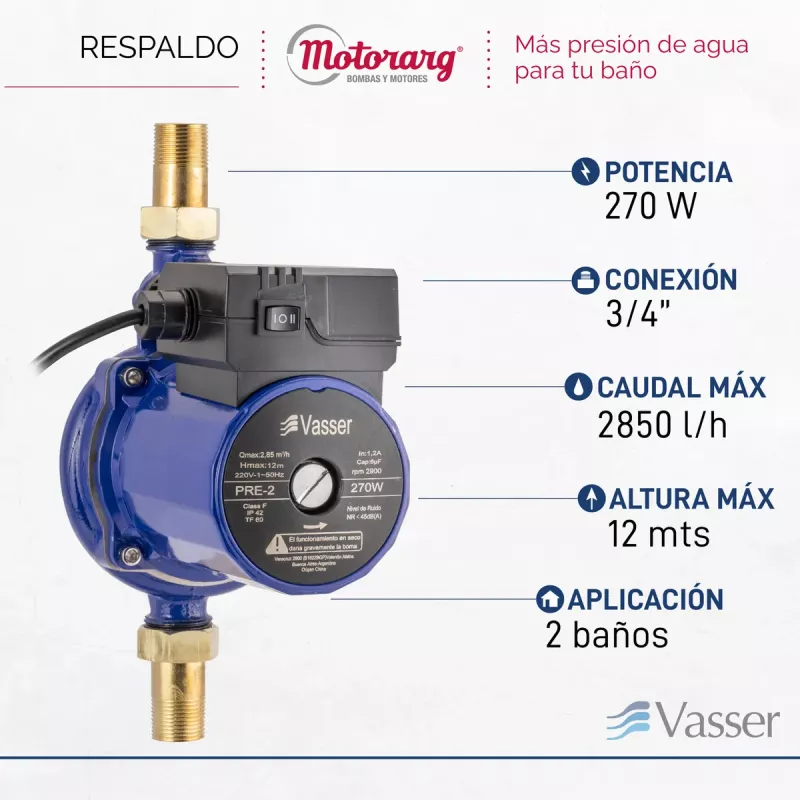 Bomba Presurizadora Vasser PRE2 hasta 3 Baños