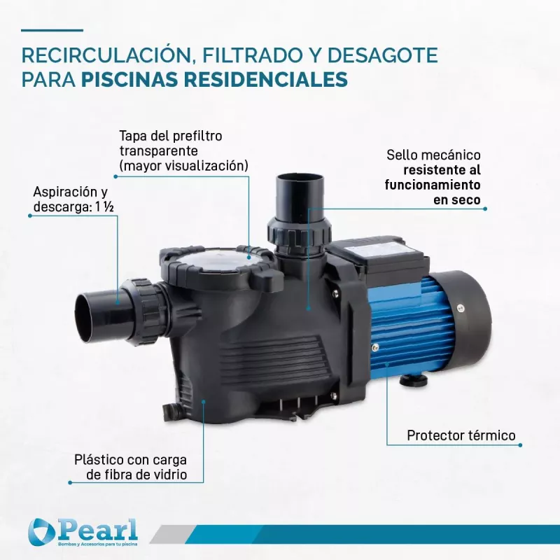 Bomba Piscina Electrobomba Autocebante Pearl Mini Pool 100m 1 Hp