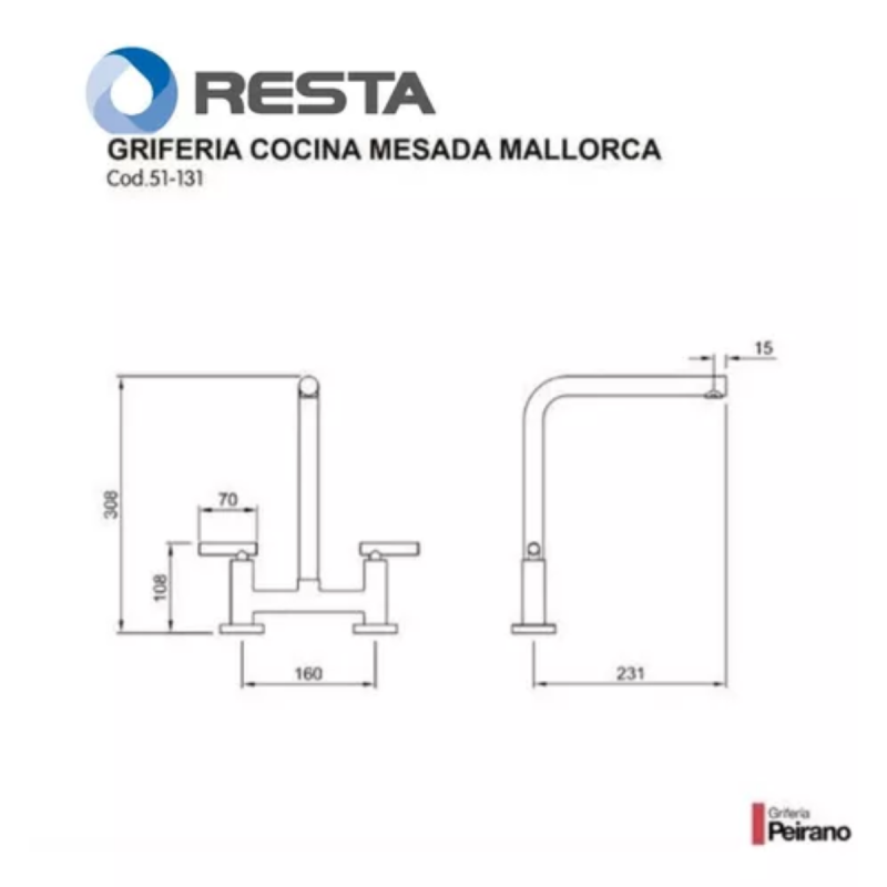 Grifería Cocina Bicomando Mesada Peirano Mallorca 51-131