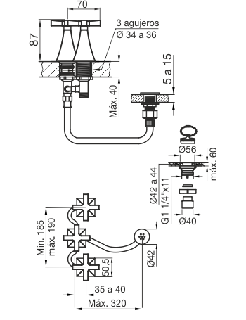 Grifería Bidet Con Transferencia Fv Urbano 0295/H3 Cr Cromo