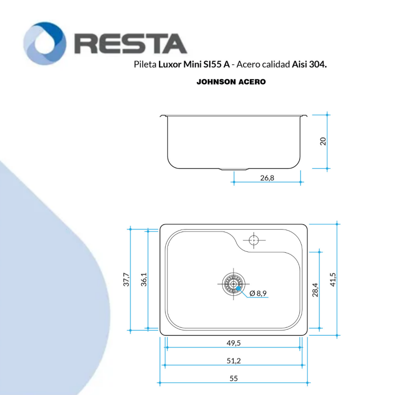 Bacha Johnson Pileta Si55 Luxor + Dosificador + Secaplatos