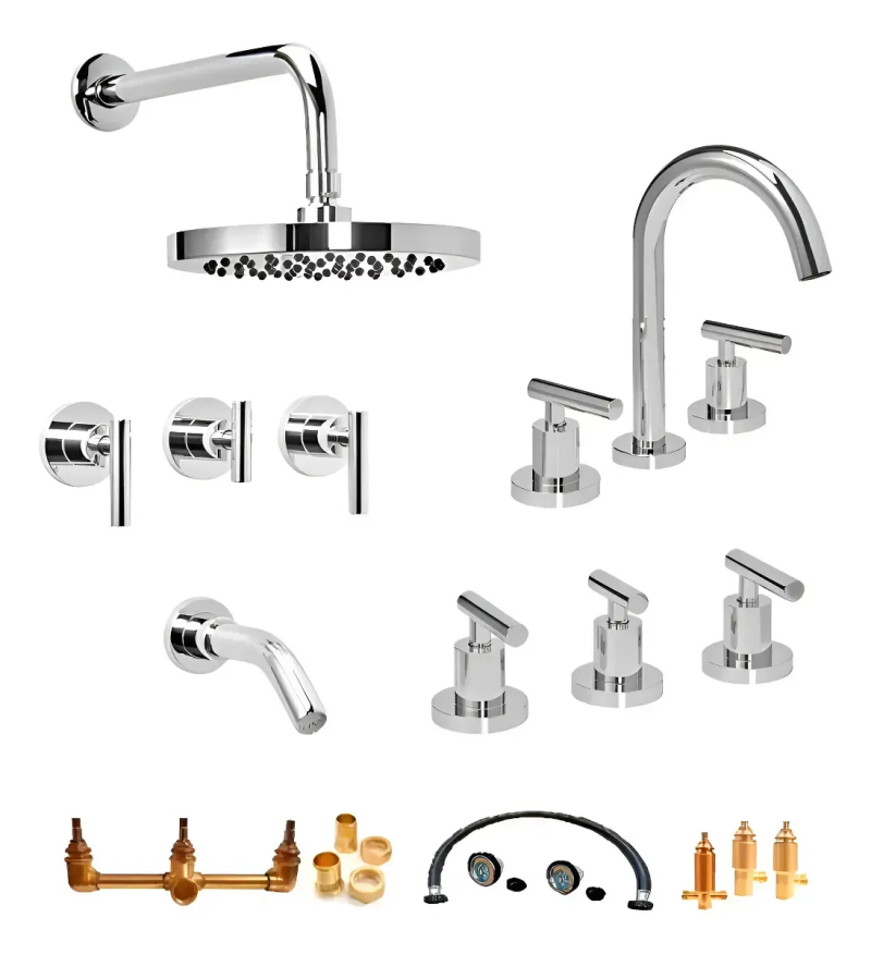Combo Grifería Baño Peirano Adra 90-166 Cromo