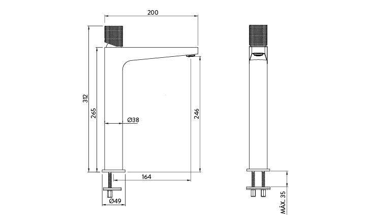 Grifería Lavatorio Monocomando Alto Peirano Fabric Gold 61-200G