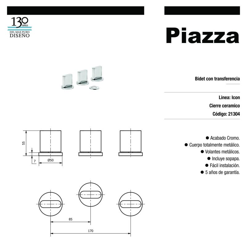 Grifería Bidet Con Transferencia Piazza Icon 21304