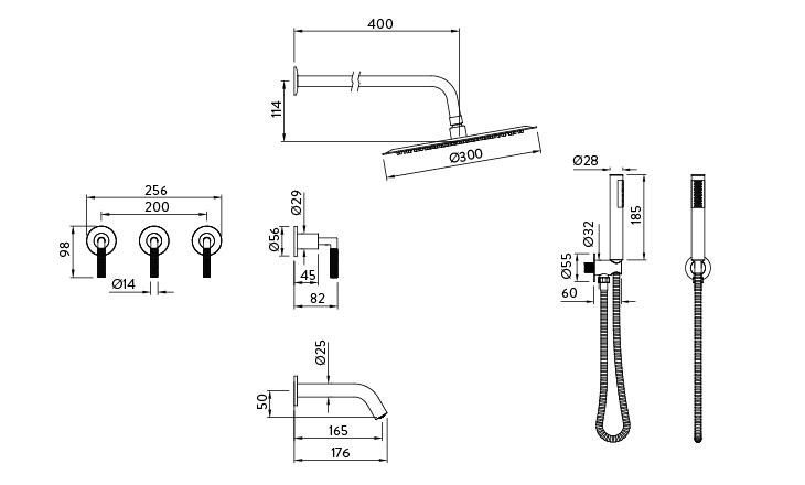 Grifería Ducha de Embutir 3 Funciones Peirano Beat Niquel 80-353NI