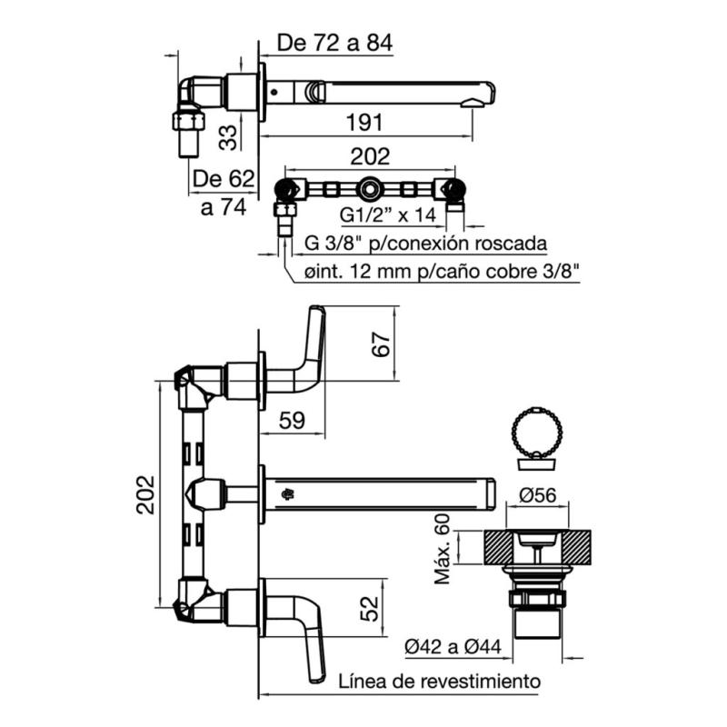 Grifería Para Lavatorio De Pared Fv Ciprés 0203/N2 Cromo
