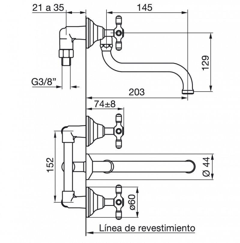 Grifería Cocina Pared Embutir Fv Newport Plus 0403/B2P