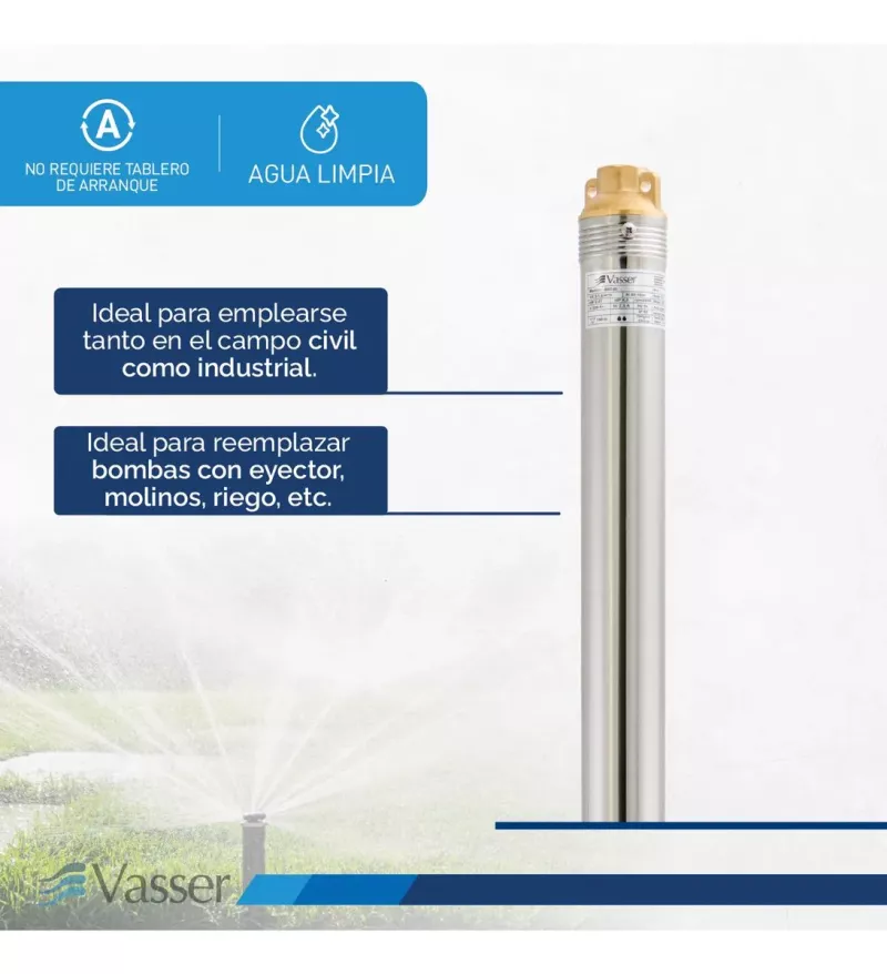 Bomba Sumergible Pozo VASSER de MOTORARG 2" BS2 Con Cable