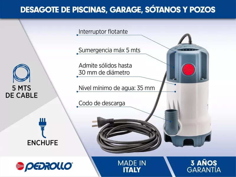 Bomba Sumergible Desagote Pedrollo TEX 3 0.75HP Made in Italia