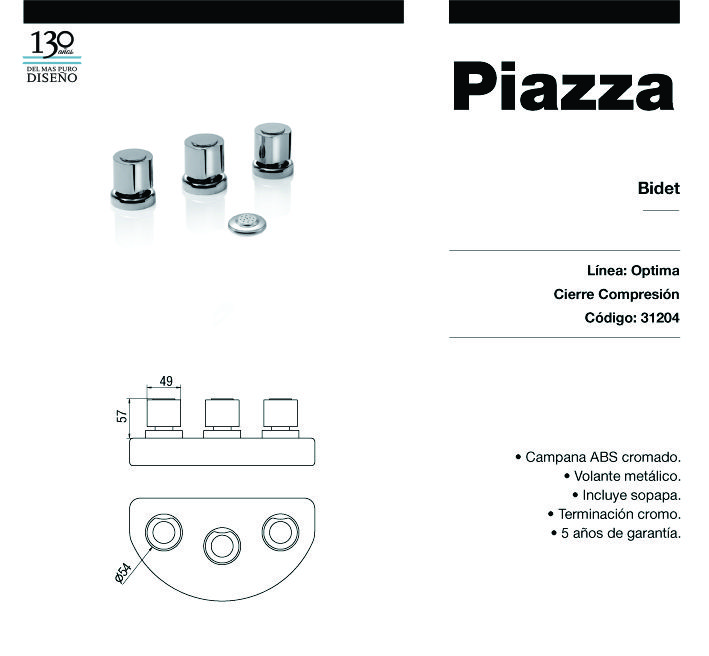 Grifería Bidet Con Transferencia Piazza Optima 31204
