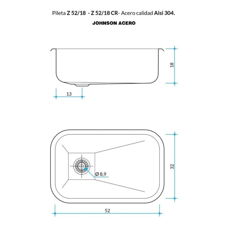 Bacha Pileta Simple Cocina Acero Inoxidable Johnson Z52/18