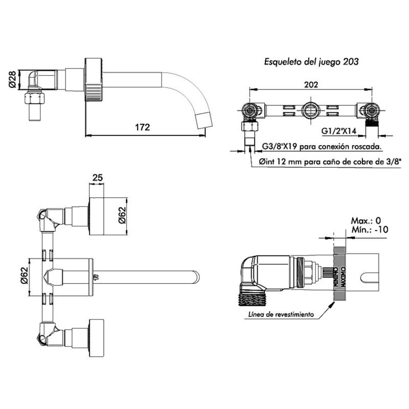 Grifería Lavatorio Pared Baño Fv Grip 0203/L8