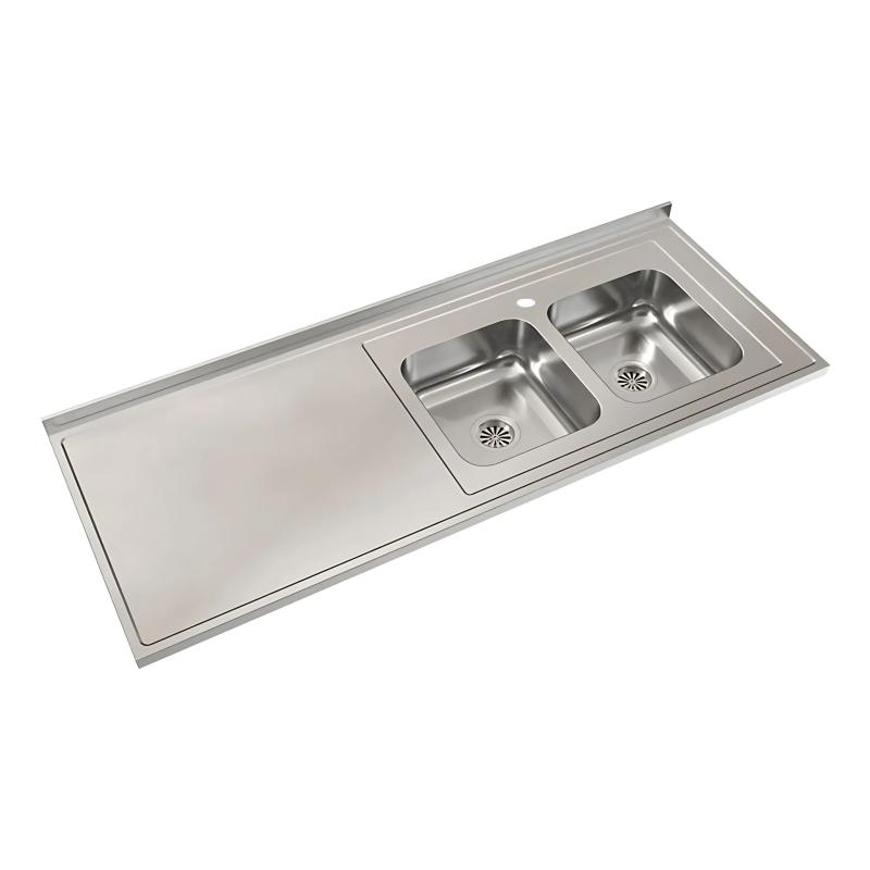 Mesada Cocina AISI 430 De 160cm Con Bacha Doble CC37 Lado Derecha Johnson