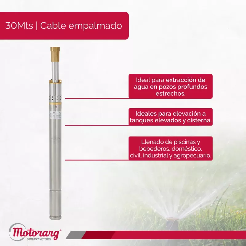 Bomba Sumergible de Pozo Motorarg 2" BMT 200 30 mts Cable