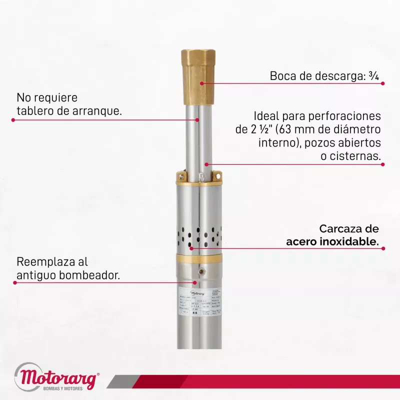 Bomba Sumergible de Pozo Motorarg 2" BMT 200 30 mts Cable