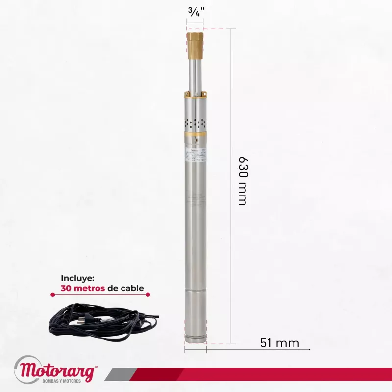 Bomba Sumergible de Pozo Motorarg 2" BMT 200 30 mts Cable