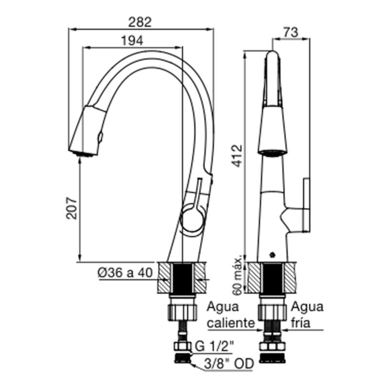 Grifería Monocomando Cocina Fv Lenga 0412/H5