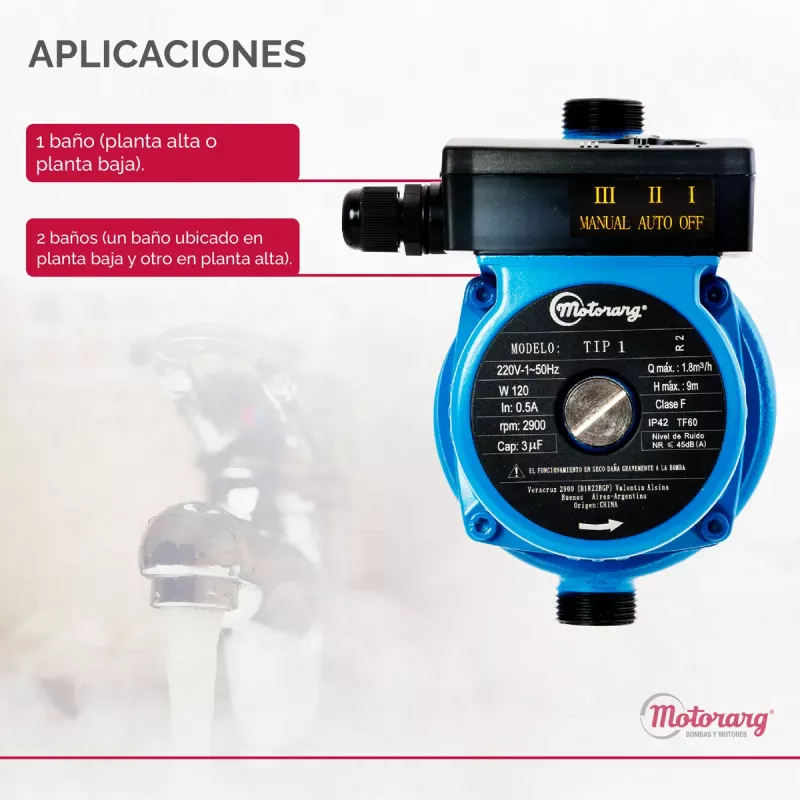 Bomba Presurizadora MOTORARG TIP1 9Mts 1-2 Baños