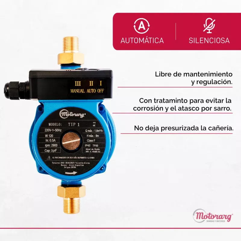 Bomba Presurizadora MOTORARG TIP1 9Mts 1-2 Baños
