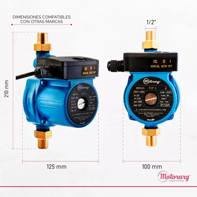Bomba Presurizadora MOTORARG TIP1 9Mts 1-2 Baños