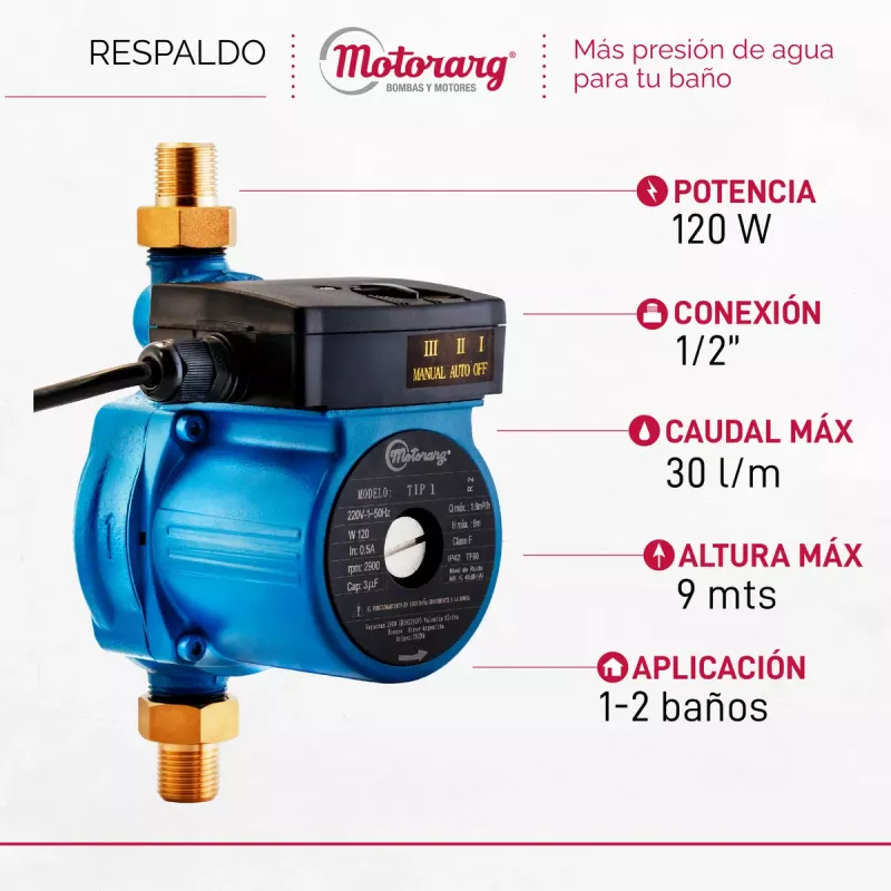 Bomba Presurizadora MOTORARG TIP1 9Mts 1-2 Baños