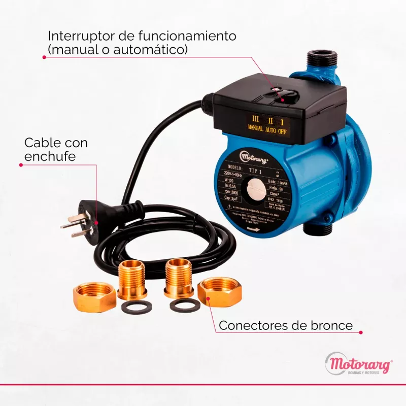 Bomba Presurizadora MOTORARG TIP1 9Mts 1-2 Baños