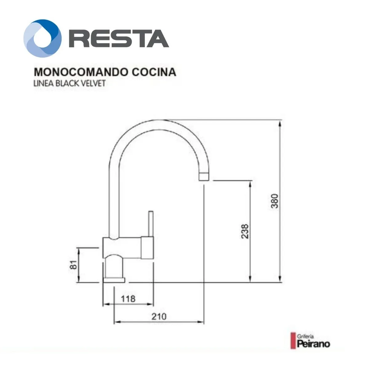 Griferia Monocomando Cocina Black Velvet Peirano 20-190