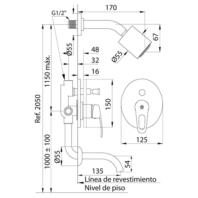 Grifería Ducha Monocomando Con Transferencia Fv Arizona 0106/B1