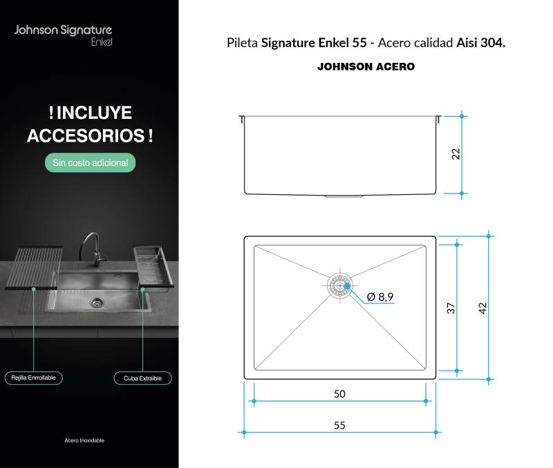 Bacha Cocina Johnson Acero Signature Enkel Se55