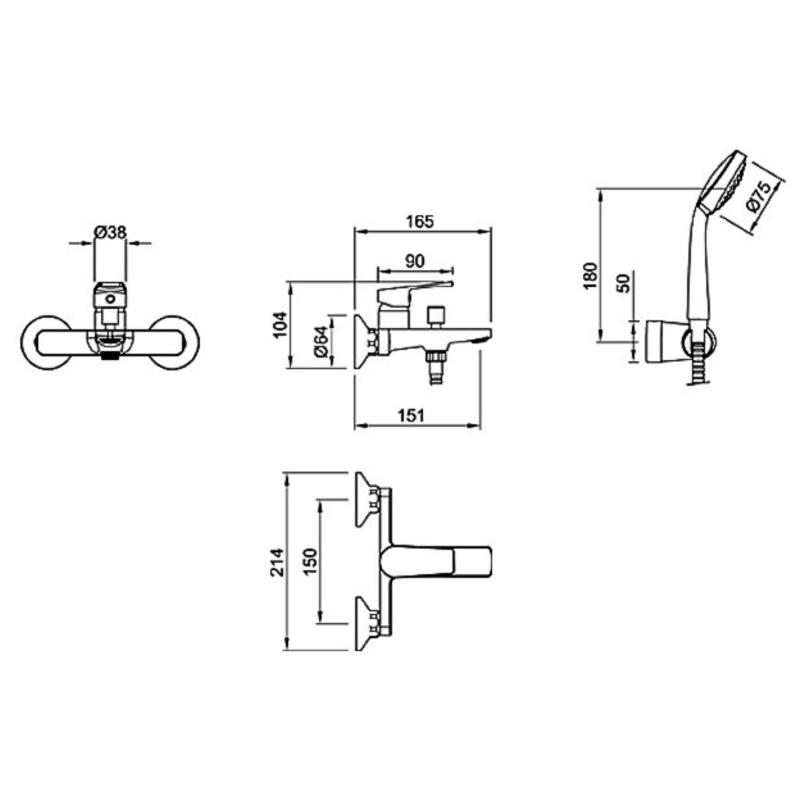 Grifería Ducha Exterior Monoc C/Transf Peirano Rio Cromo (83-176)