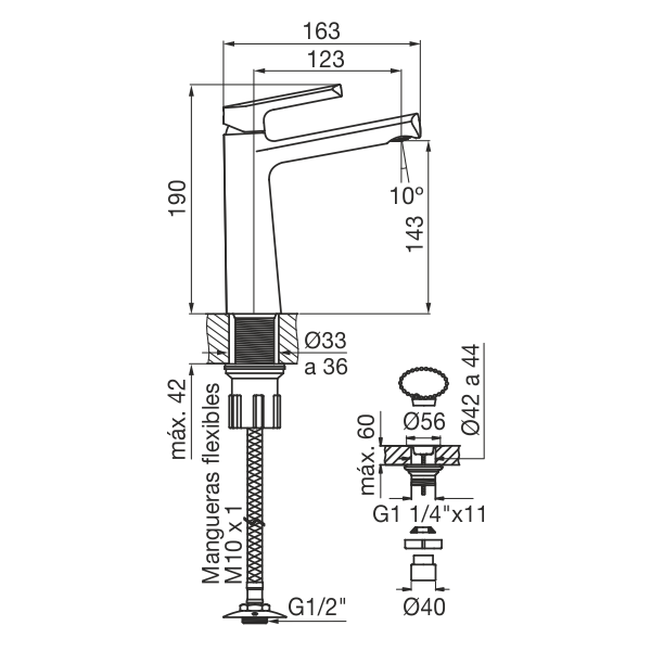 Grifería Monocomando Lavatorio Bajo Fv Aromo 0181/D8 NG Negro Mate