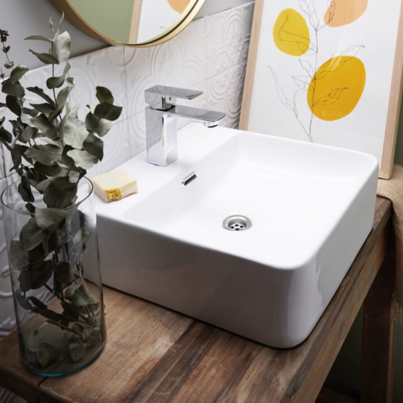 Bacha Apoyar Cuadrada 1 Agujero Para Baño Blanco Peirano BCH04/1