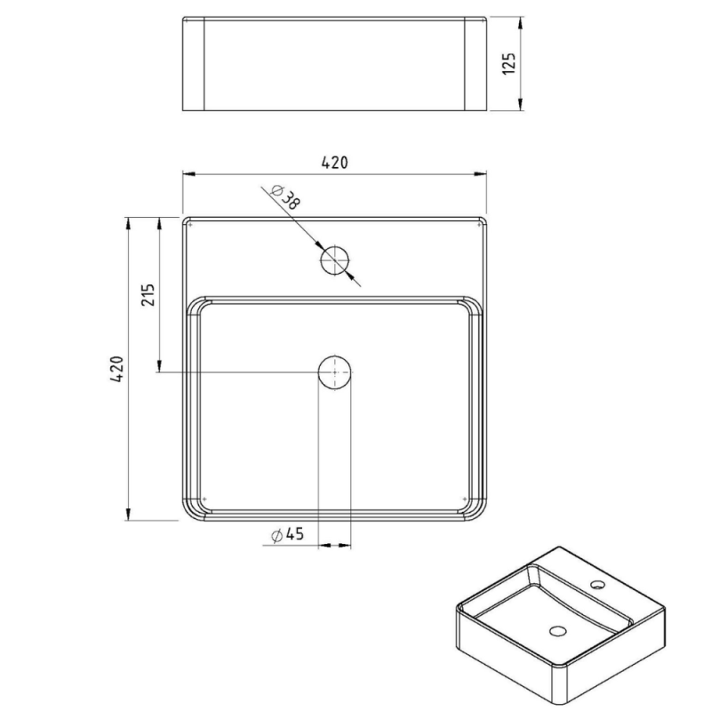 Bacha Apoyar Cuadrada 1 Agujero Para Baño Blanco Peirano BCH04/1