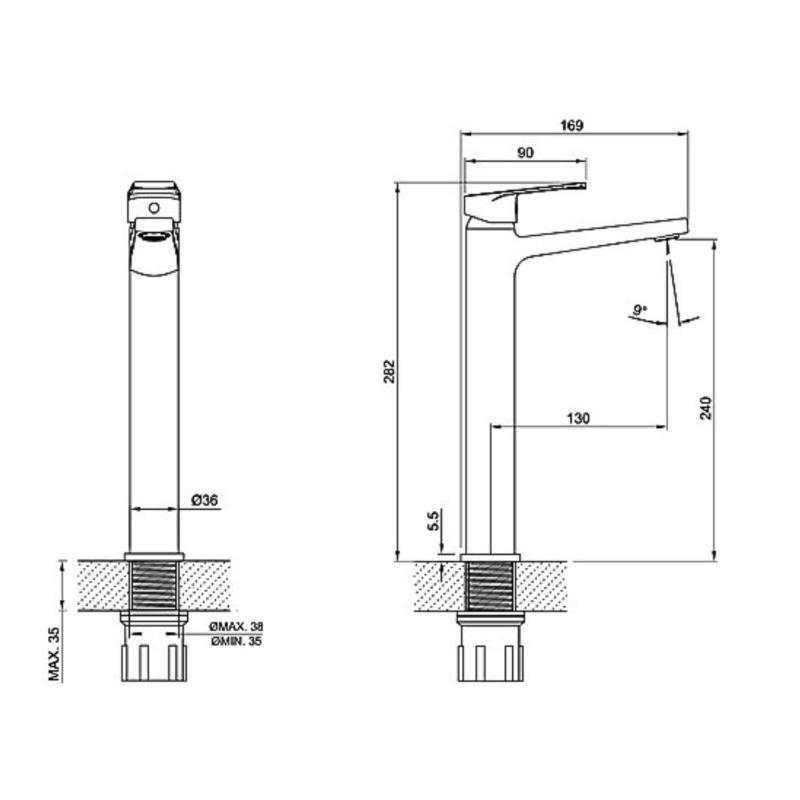 Grifería Lavatorio Alto Monocomando Peirano Black Rio (61-176N)