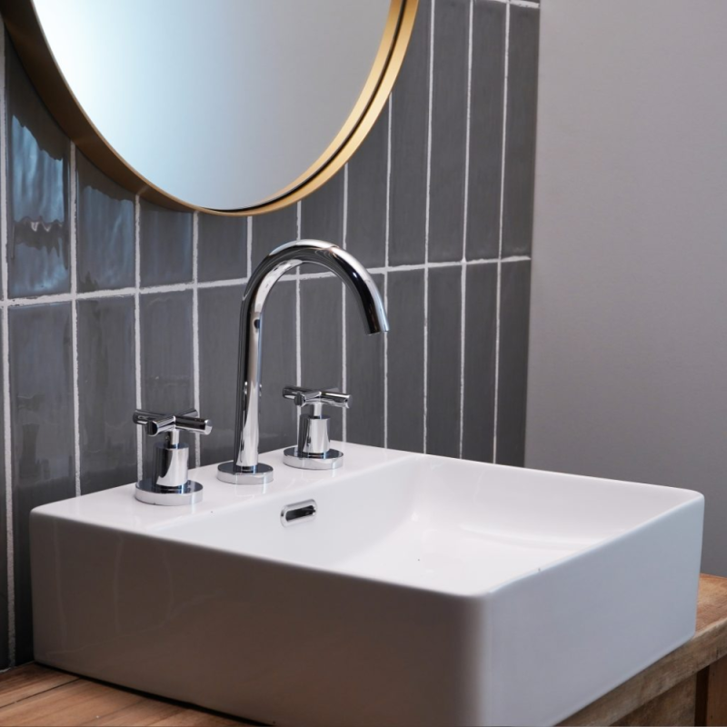 Bacha Apoyar Cuadrada 3 Agujeros Para Baño Blanco Peirano BCH04/3