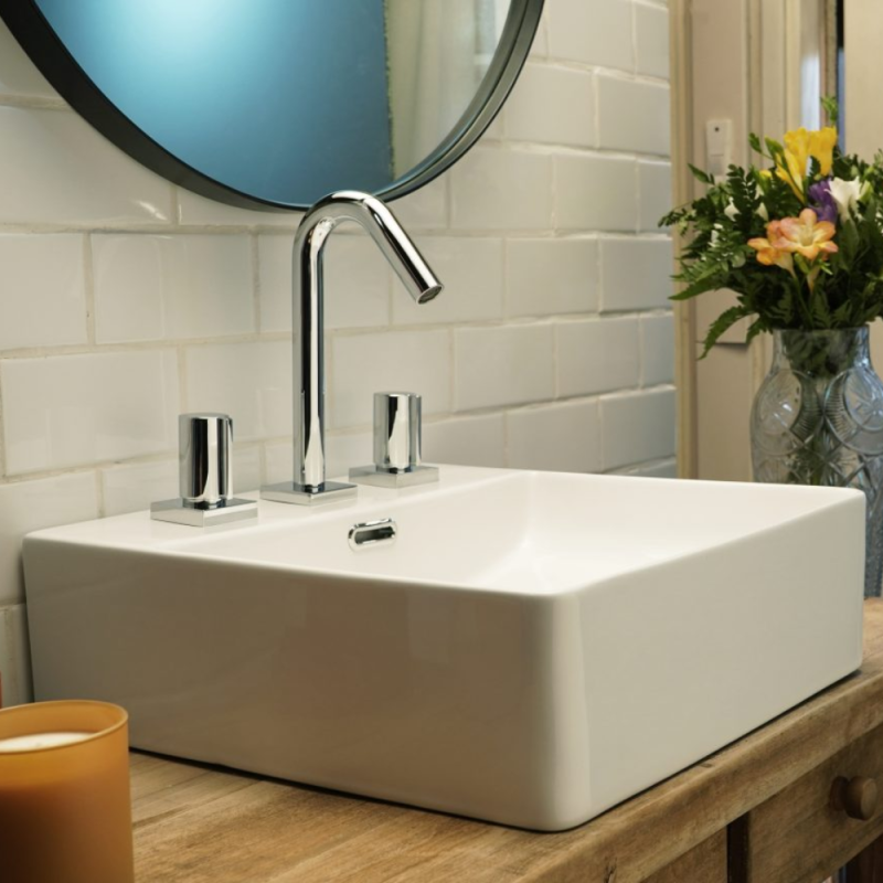 Bacha Apoyar Cuadrada 3 Agujeros Para Baño Blanco Peirano BCH04/3