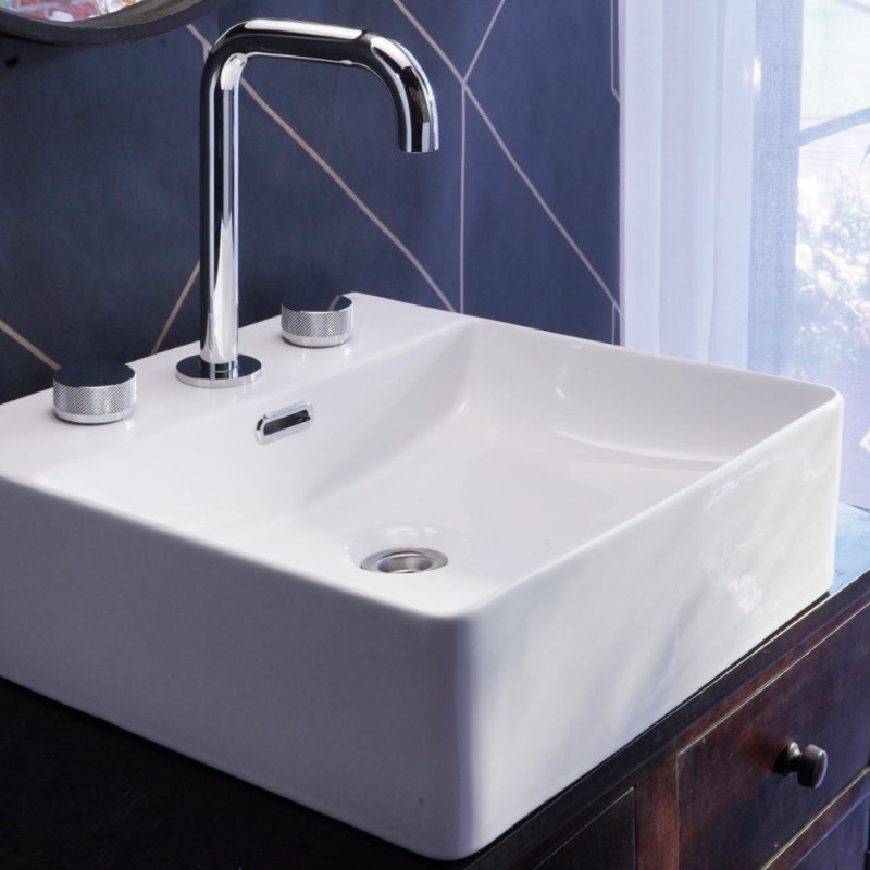 Bacha Apoyar Cuadrada 3 Agujeros Para Baño Blanco Peirano BCH04/3