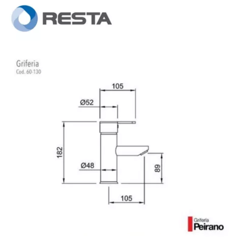 Griferia Lavatorio Monocomando Bajo Peirano Bilbao (60-130)