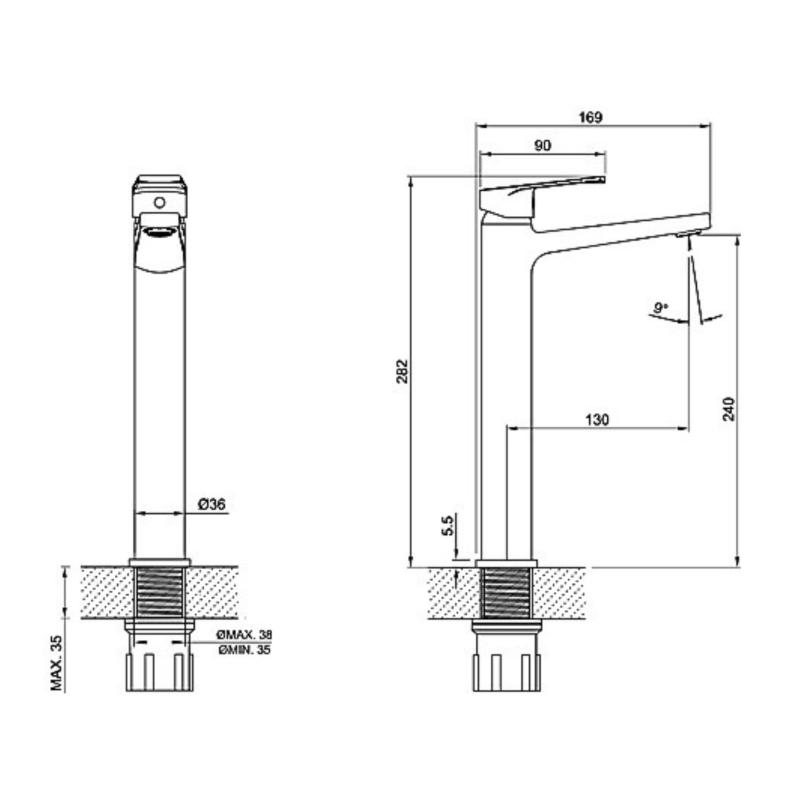 Grifería Lavatorio Alto Monocomando Peirano Rio Cromo (61-176)