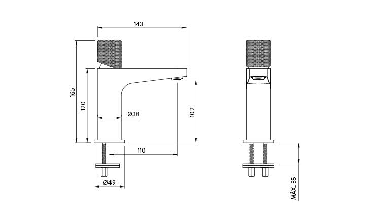Grifería Lavatorio Monocomando Bajo Peirano Fabric Gold 60-200G