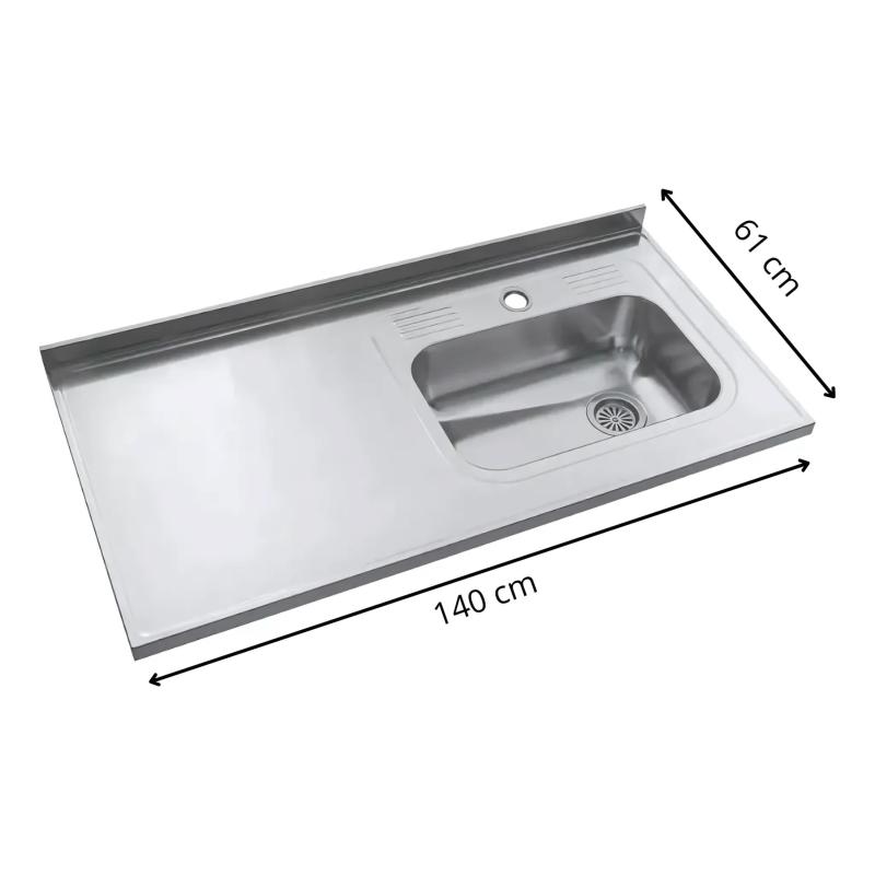 Mesada Cocina AISI 304 De 140cm Con Bacha Z52 Lado Derecha Johnson