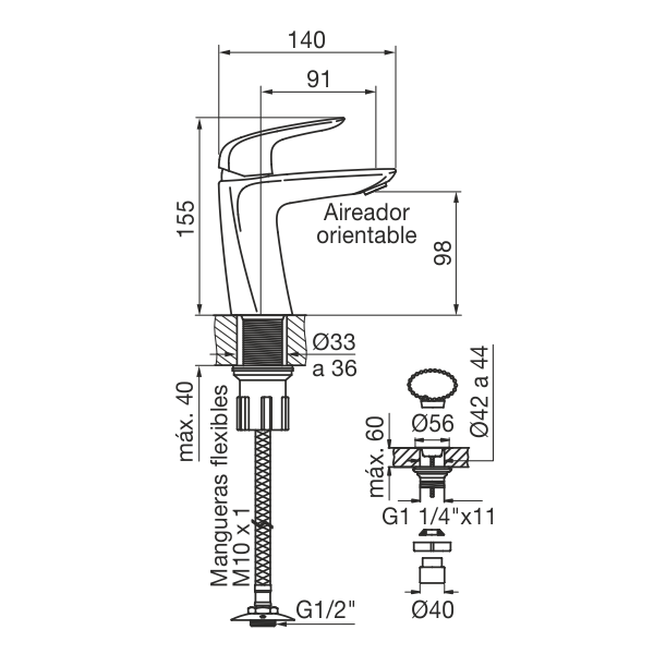 Grifería Monocomando Lavatorio Bajo Fv Epuyén 0181/L2 NG Negro Mate