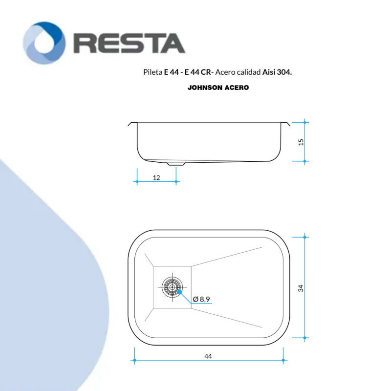 Bacha Pileta Simple Cocina Acero Inoxidable Johnson E44
